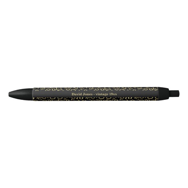 Name -  70th Birthday  Number Pattern Black/Gold Pen (Front)