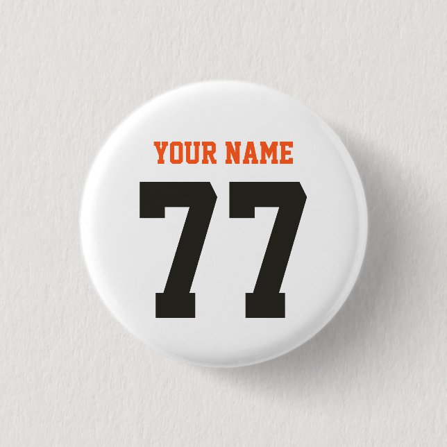 Name 77 Sports Jersey Number Black and Orange Button (Front)