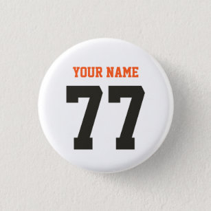Name 77 Sports Jersey Number Black and Orange Button