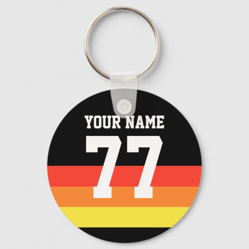 Name 77 Sports Jersey Number Black Yellow Red Keychain