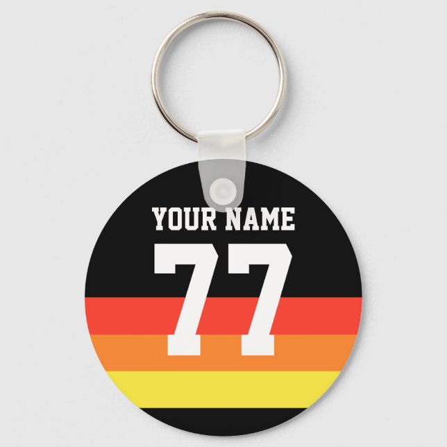 Name 77 Sports Jersey Number Black Yellow Red Keychain (Front)