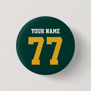 Name 77 Sports Jersey Number Green and Gold Button