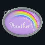 Name 7 letter rainbow pale purple oval belt buckle<br><div class="desc">Named rainbow belt buckle,  currently reads,  Heather or personalise with the name of your choice (up to 7 letters only). Design inspired from the many beautiful rainbows here in Victoria,  Australia. Item designed exclusively by Sarah Trett.</div>