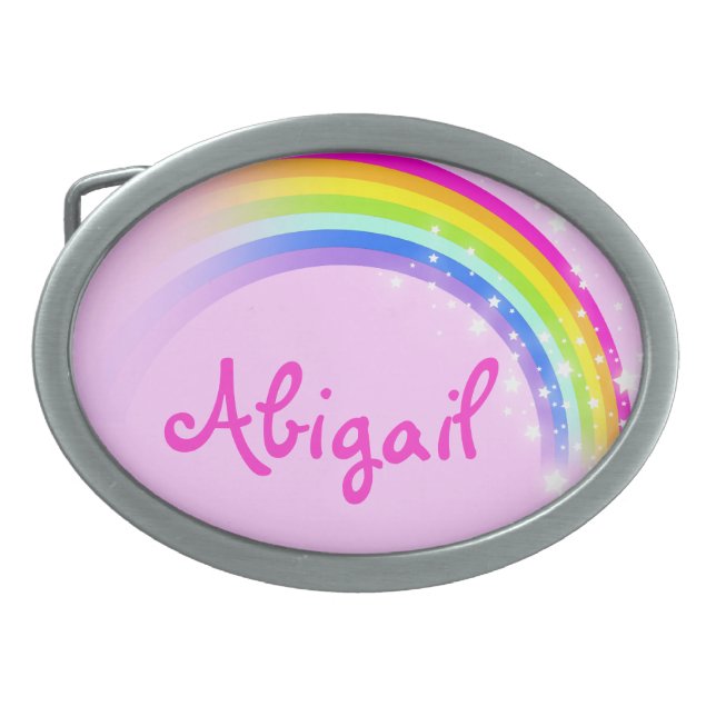 Name 7 letters rainbow pink oval belt buckle (Front)