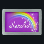 Name 7 letters rainbow purple oval belt buckle<br><div class="desc">Named rainbow belt buckle,  currently reads,  Natalia or personalise with the longer name of your choice (up to 7 letters only). Design inspired from the many beautiful rainbows here in Victoria,  Australia. Item designed exclusively by Sarah Trett.</div>
