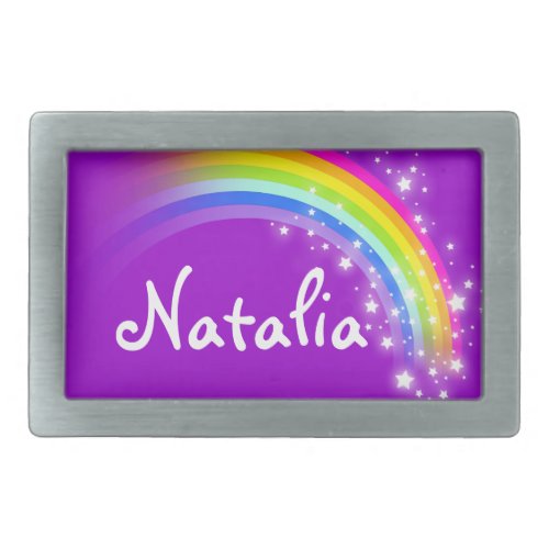 Name 7 letters rainbow purple oval belt buckle