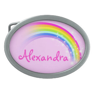 Name 9 letters rainbow pink oval belt buckle