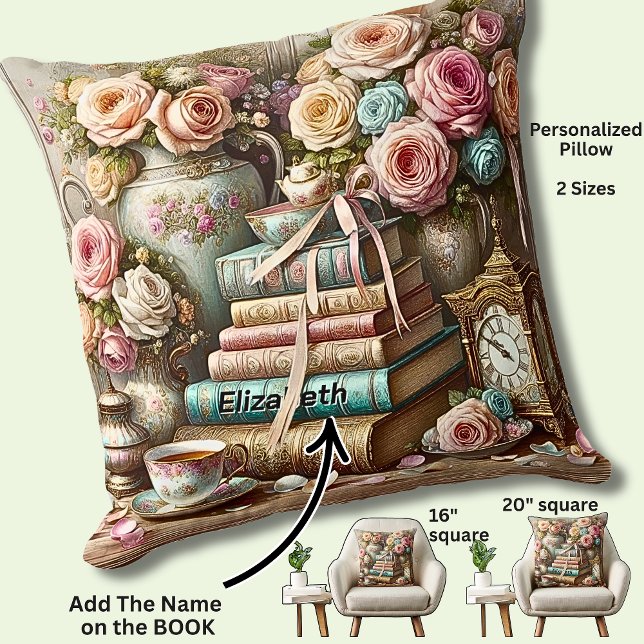 Name, A Good Book, Cup of Tea, Readers Throw Pillow (Creator Uploaded)