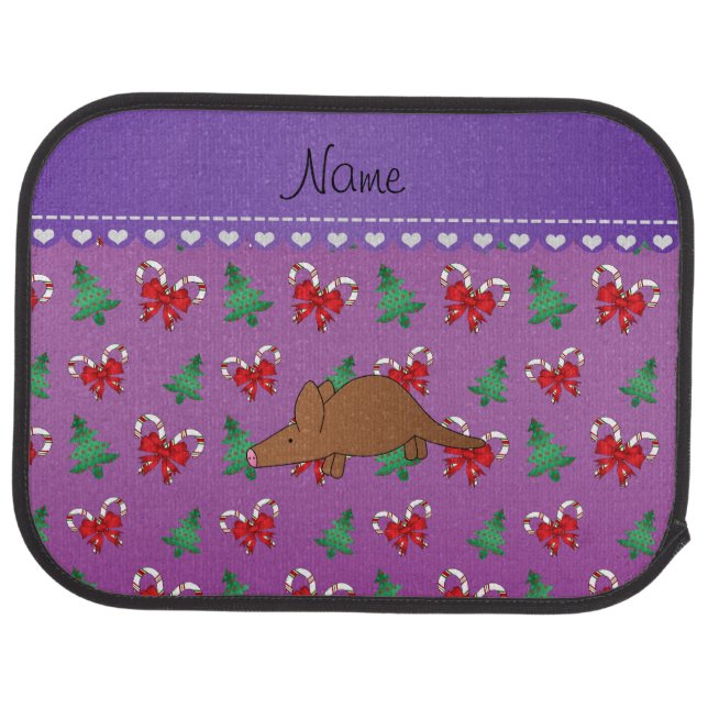Name aardvark purple candy canes christmas trees car mat (Rear)
