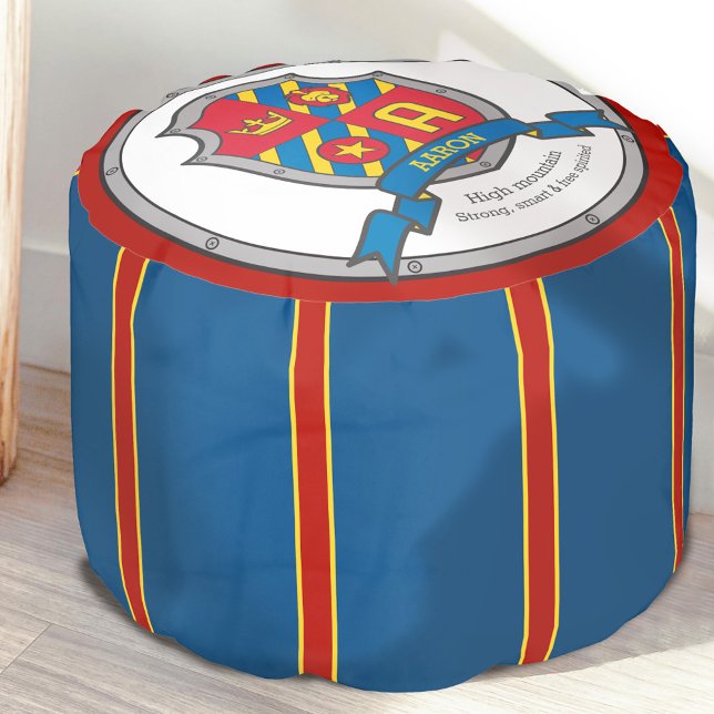 Name Aaron letter A blue crest boys round pouf (Creator Uploaded)