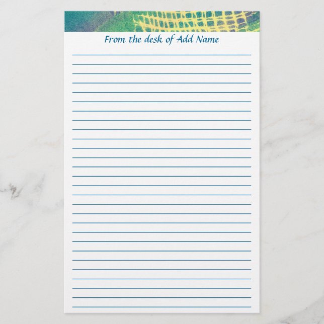 Name Abstract Blue Green Purple Lined Stationery (Front)