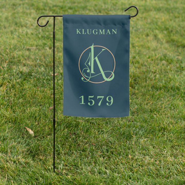 Name  Address, Blue & Green Large Monogram K, Garden Flag (In SItu)