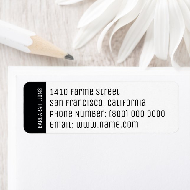 Name, address, phone number & email information label (Insitu)