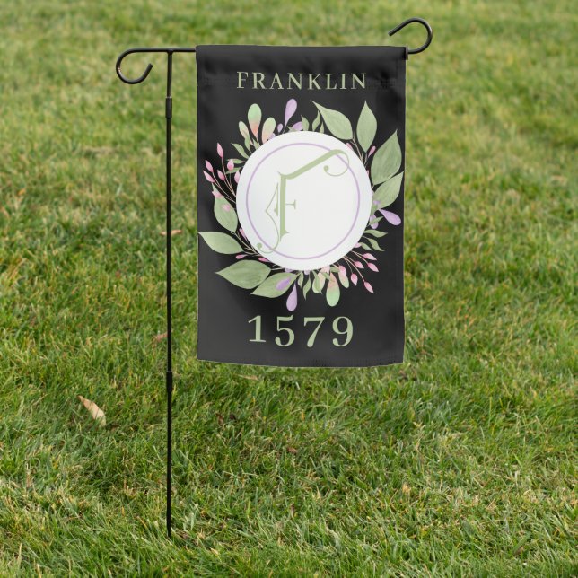 Name  Address, w/ Large Monogram F Garden Flag (In SItu)