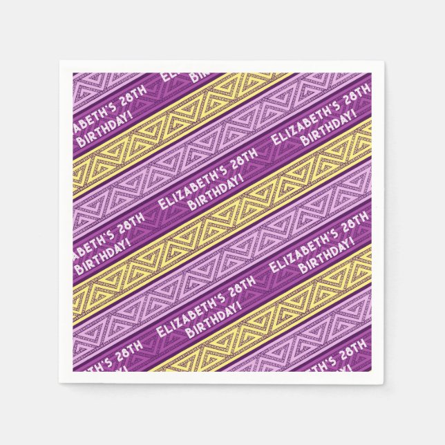 Name & Age Birthday Party Celtic Stripe Purple Napkins (Front)