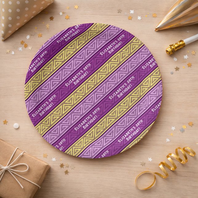 Name & Age Birthday Party Celtic Stripe Purple Paper Plates (Creator Uploaded)