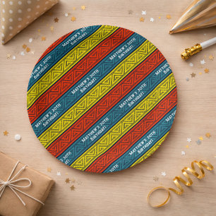 Name & Age Birthday Party Celtic Stripe Red Blue Paper Plates