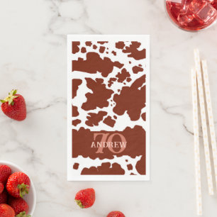 Name Age Brown Cow Spots Print Farmer Birthday Paper Guest Towels