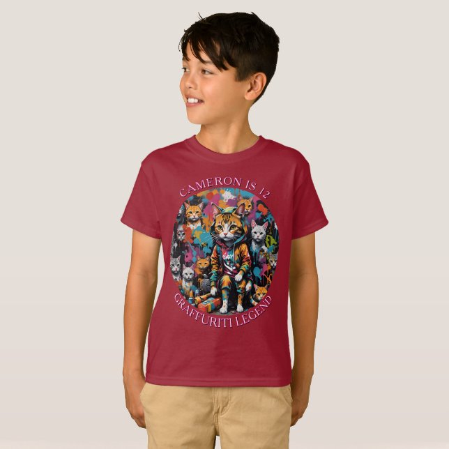 Name & Age Graffiti Legend Circle Street Cat Kid's T-Shirt (Front Full)