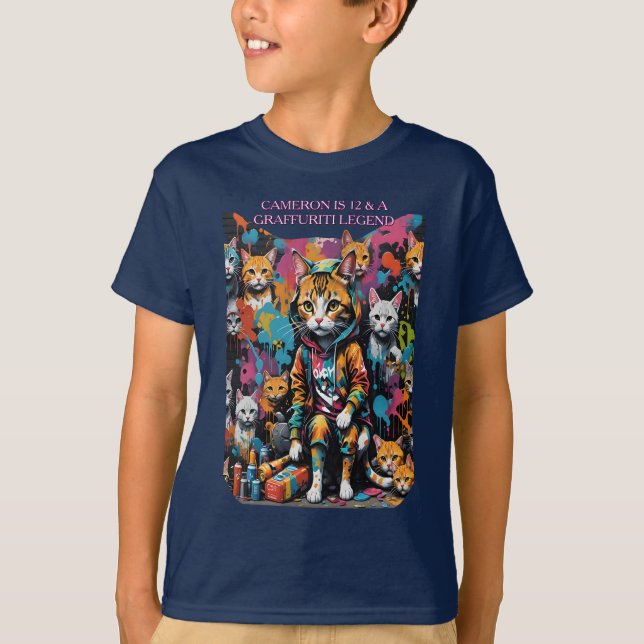 Name & Age Graffiti Legend Street Cat Kid's T-Shirt (Front)
