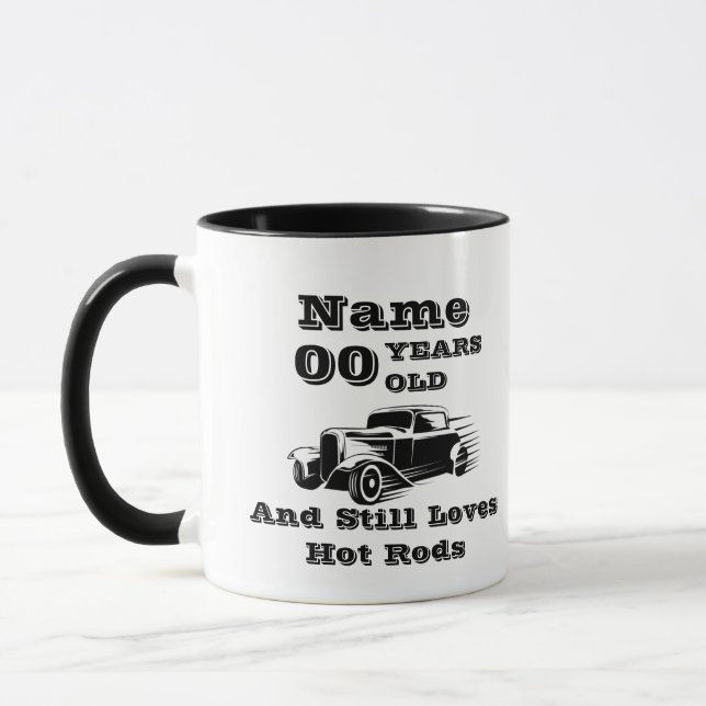 Name Age Hot Rod Add Personalize Birthday Mug (Left)