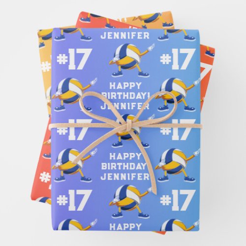Name Age or Number Sport Theme Dabbing Volleyball Wrapping Paper Sheets