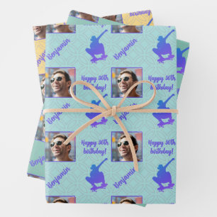 Name Age Photo Skateboarding Skateboarder Birthday Wrapping Paper Sheets