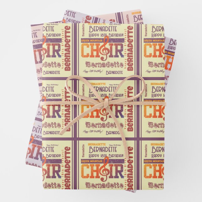 Name Age Sentiment Choir Themed Birthday Wrapping Paper Sheets (In situ)