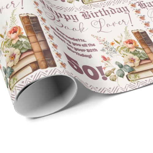 Name Age Text Book Lover Watercolor Style Reading Wrapping Paper