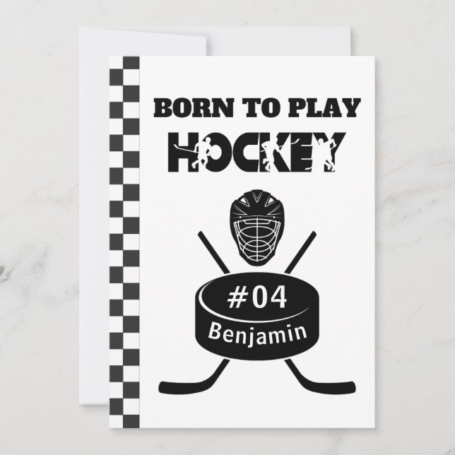 Name Age Text Jersey Number Hockey Birthday Invitation (Front)