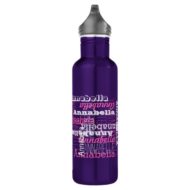 Name All Over Pink Text Collage Typographic Water Bottle (Right)