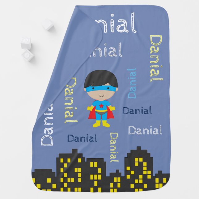 NAME ALL OVER SuperHero Baby Boy Blanket (In Situ)