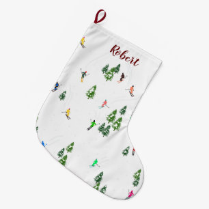 Name Alpine Skiers Skiing Ski Winter Trees Large Christmas Stocking