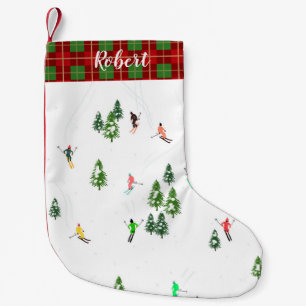 Name Alpine Skiers Skiing Ski Winter Trees Small Christmas Stocking