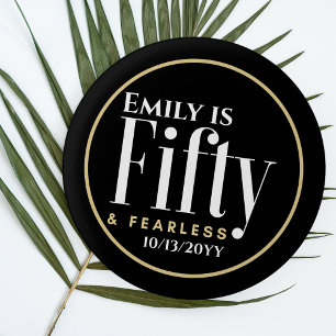 Name and 50 & Fearless Elegant Modern Black Custom Button