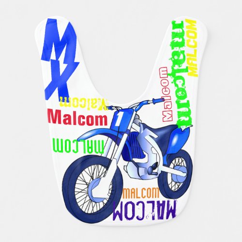 Name and Age Motorcycle  Fun Colorful Pattern Baby Bib