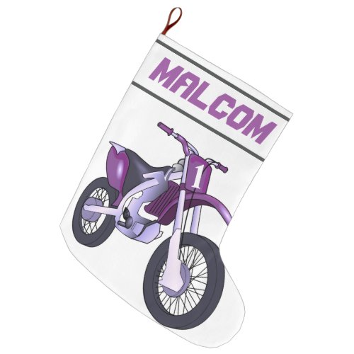 NAME and Age or Number Dirt Bike Motorcycle Large Christmas Stocking
