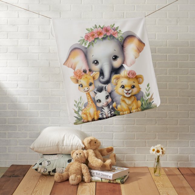 Name and Birthday Custom Safari Nursery Baby Blanket (In Situ)