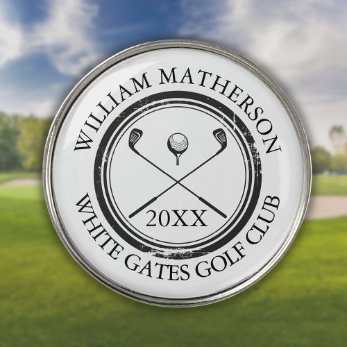 Name And Club Name Date Black and White Golf Ball Marker