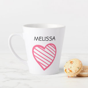 NAME and Cute Hot Pink Striped Heart Latte Mug