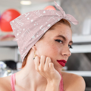 Name and Hearts repeated on Dusty Rose Typography Bandana