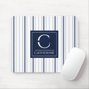 Name and Initial Nautical White and Navy Blue Mouse Pad