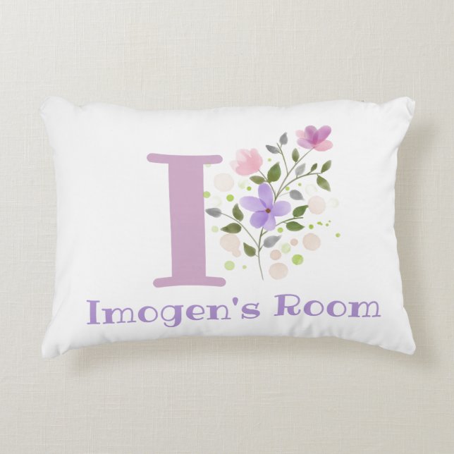 Name and Initial on a Floral Design. Pretty Accent Pillow (Front)