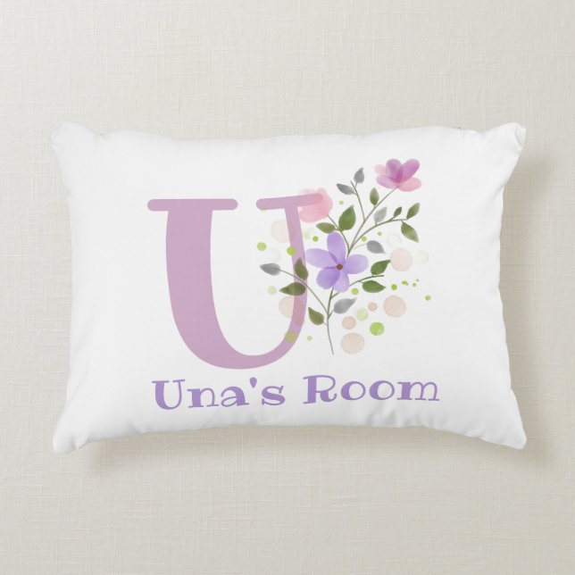 Name and Initial on a Floral Design. Pretty Accent Pillow (Front)