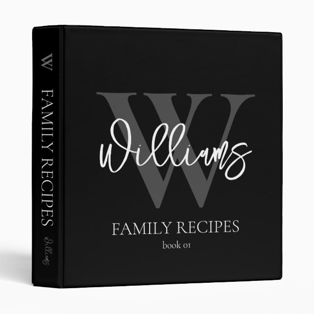Name and Initial Personalized Monogram Black 3 Ring Binder (Front/Spine)