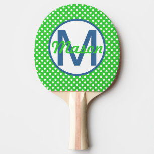 Name and Initial, Polka Dots with Blue and Green Ping-Pong Paddle