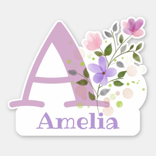 Name and Initial with Floral Design Cut_Out Sticke Sticker