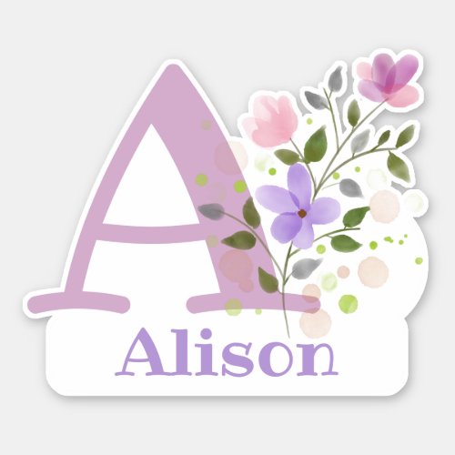 Name and Initial with Floral Design Cut_Out Sticker