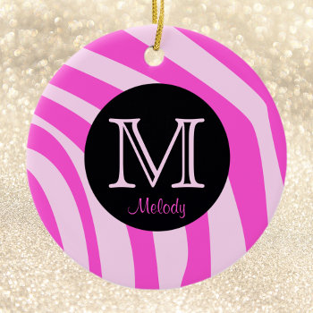 Name And Initial Zebra Print Christmas Ornaments by ornamentsbyhenis at Zazzle