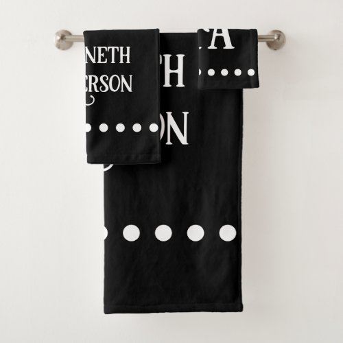 Name and Initials Black and White Dots Bath Towel Set